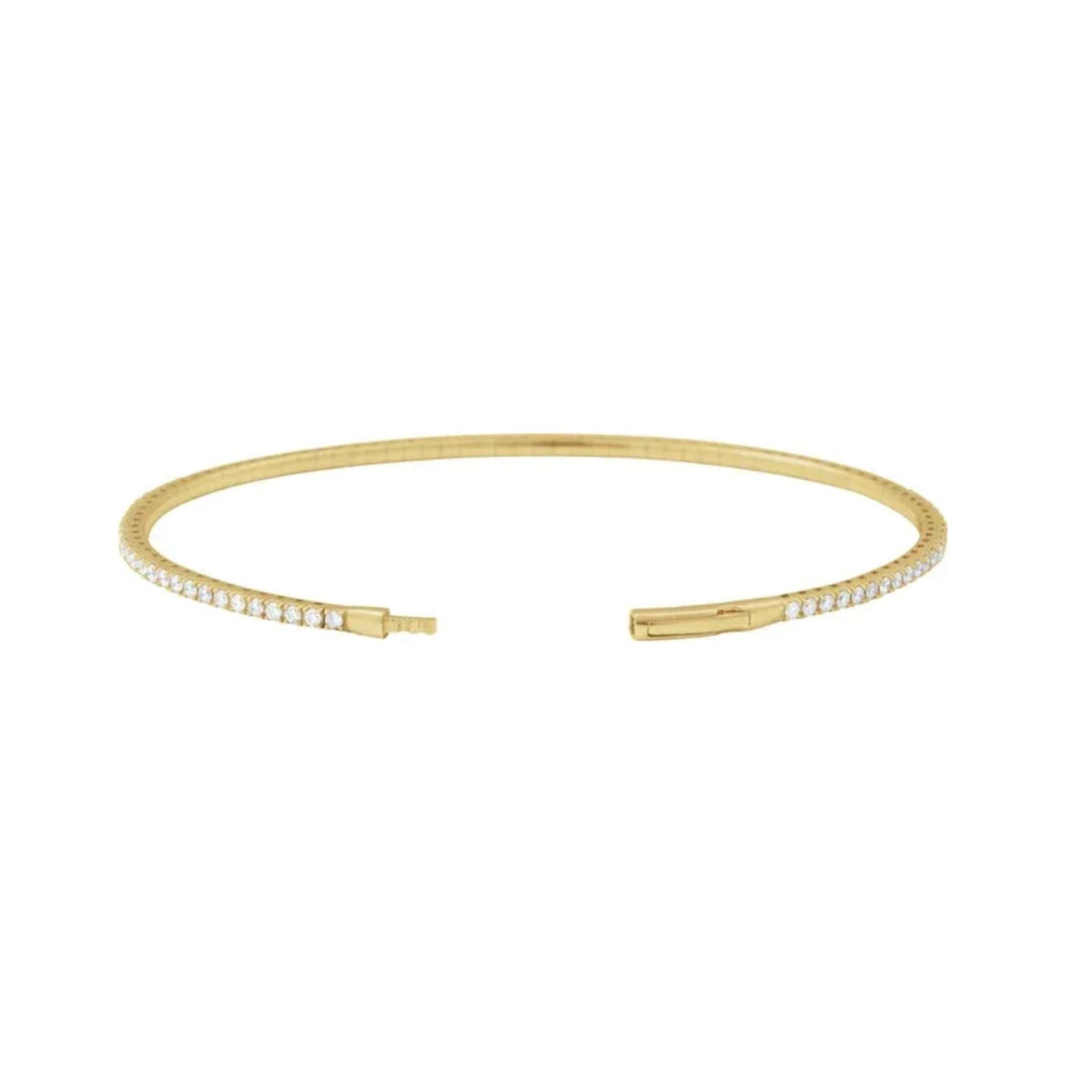 Diamond Tennis Bracelet | 14K Gold Flexible Bangle 1.5–3 CTW shown open on a white background - Camille Jewelry