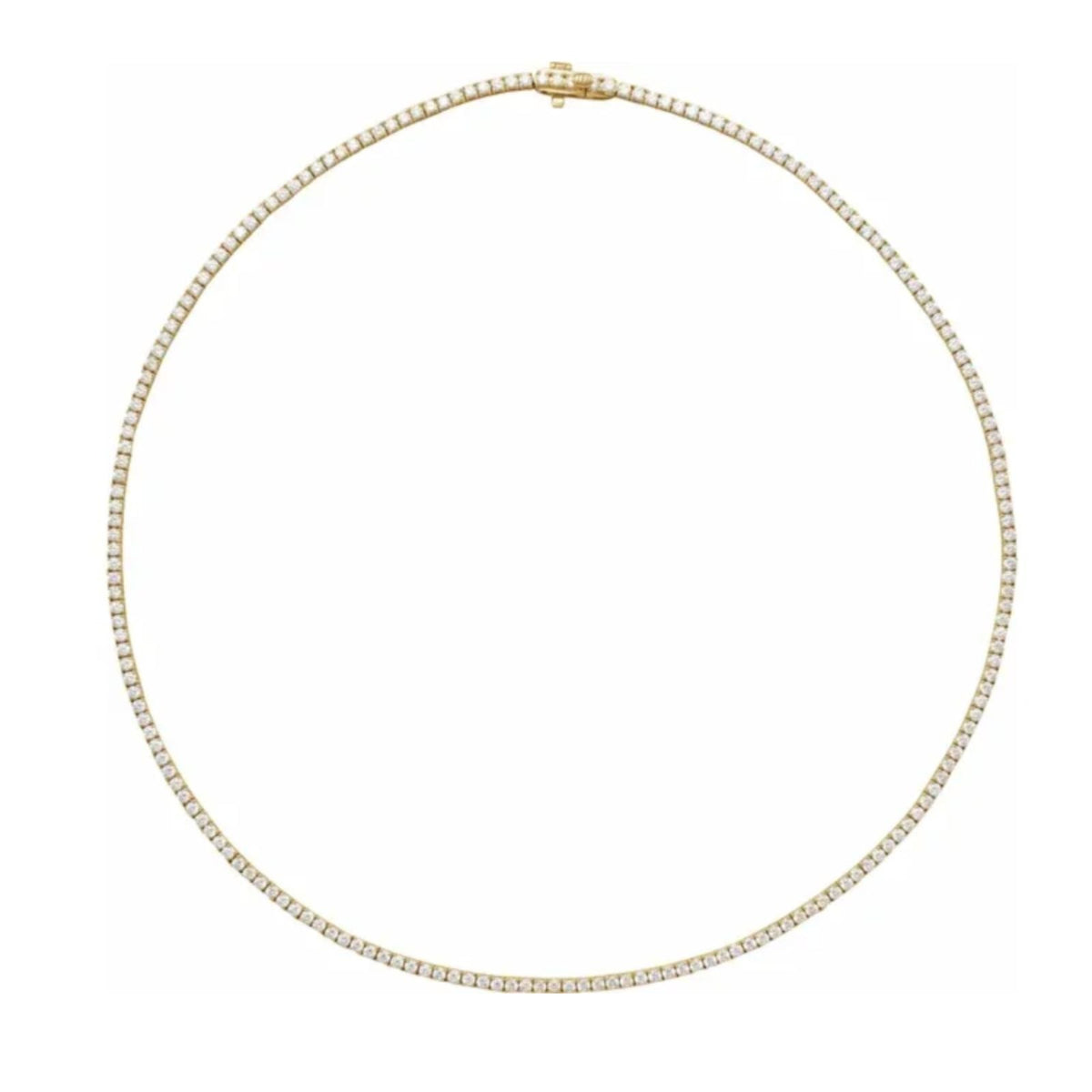 Diamond Tennis Necklace | 5.87 CTW Lab-Created or Natural Diamonds in yellow gold on a white background - Camille Jewelry