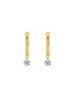 14K yellow gold Drilled Diamond Dangle Hoop Earrings on a white background - Camille Jewelry
