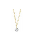 14K yellow gold floating Drilled Diamond Necklace on a white background- Camille Jewelry