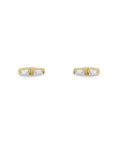 14K yellow gold tapered baguette diamond Bar Stud Earrings on a white background- Camille Jewelry