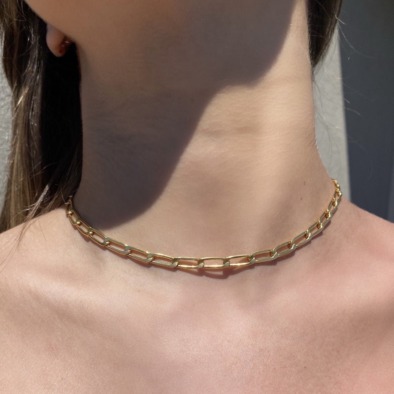 Elongated Curb Chain Necklace 14K Gold-Filled Statement Jewelry - Camille Jewelry