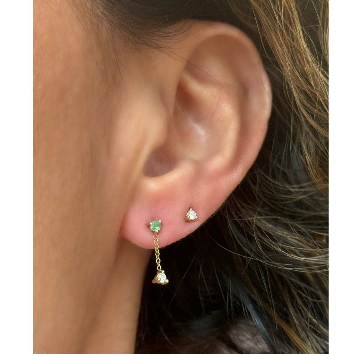 Emerald & Diamond Micro Stud Earrings in 14K Gold - Camille Jewelry