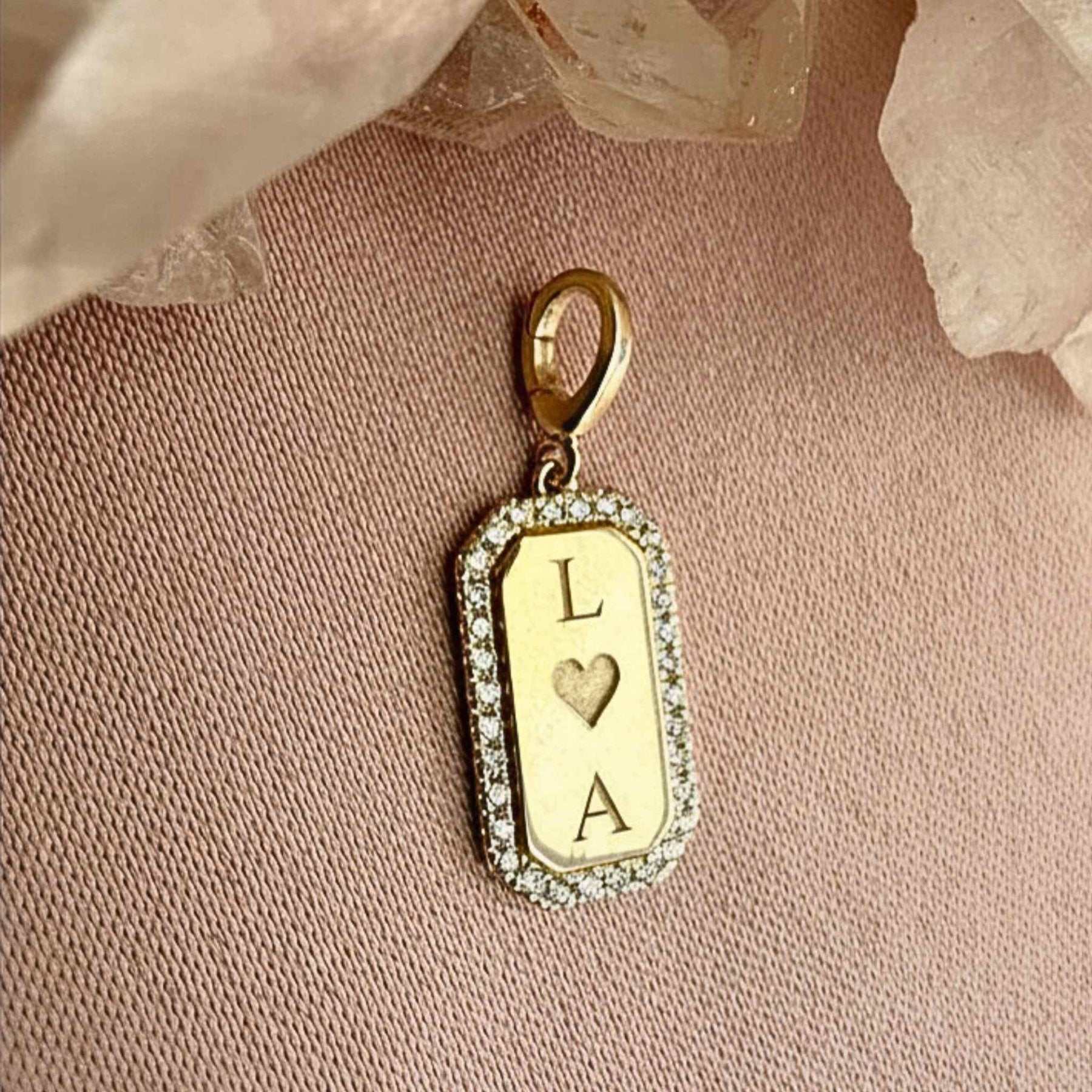 Engravable Diamond Dog Tag Charm in Solid 14K Gold - Camille Jewelry