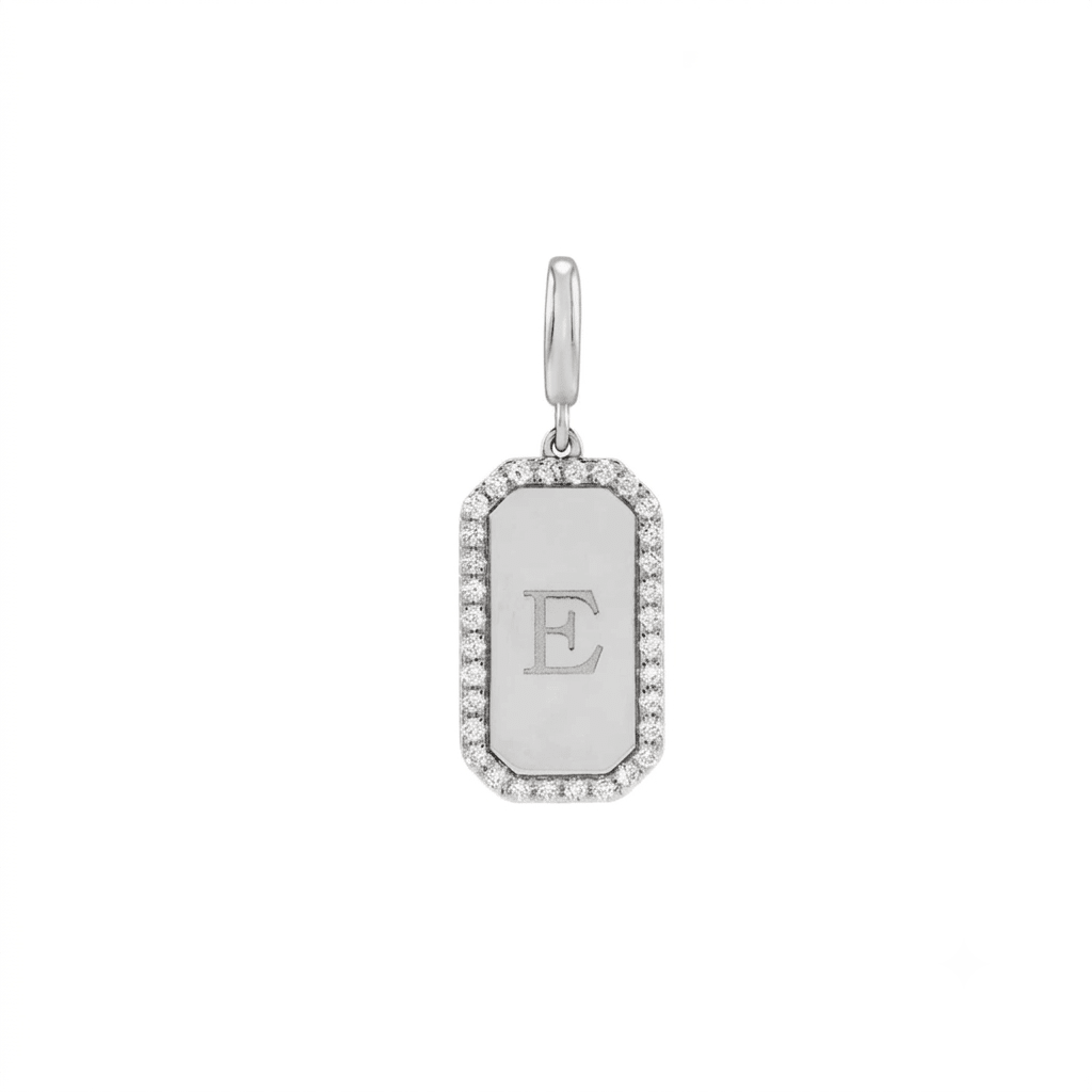 Engravable Diamond Dog Tag Charm in Solid 14K Gold - Camille Jewelry