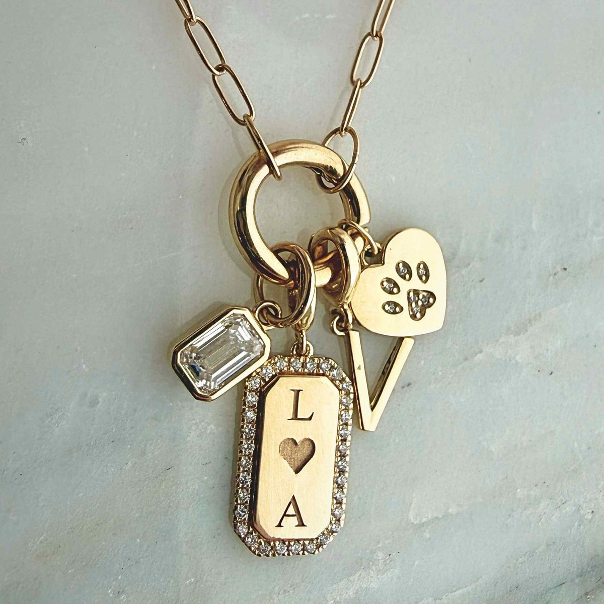Engravable Diamond Dog Tag Charm in Solid 14K Gold - Camille Jewelry