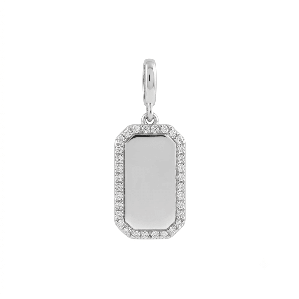 Engravable Diamond Dog Tag Charm in Solid 14K Gold - Camille Jewelry