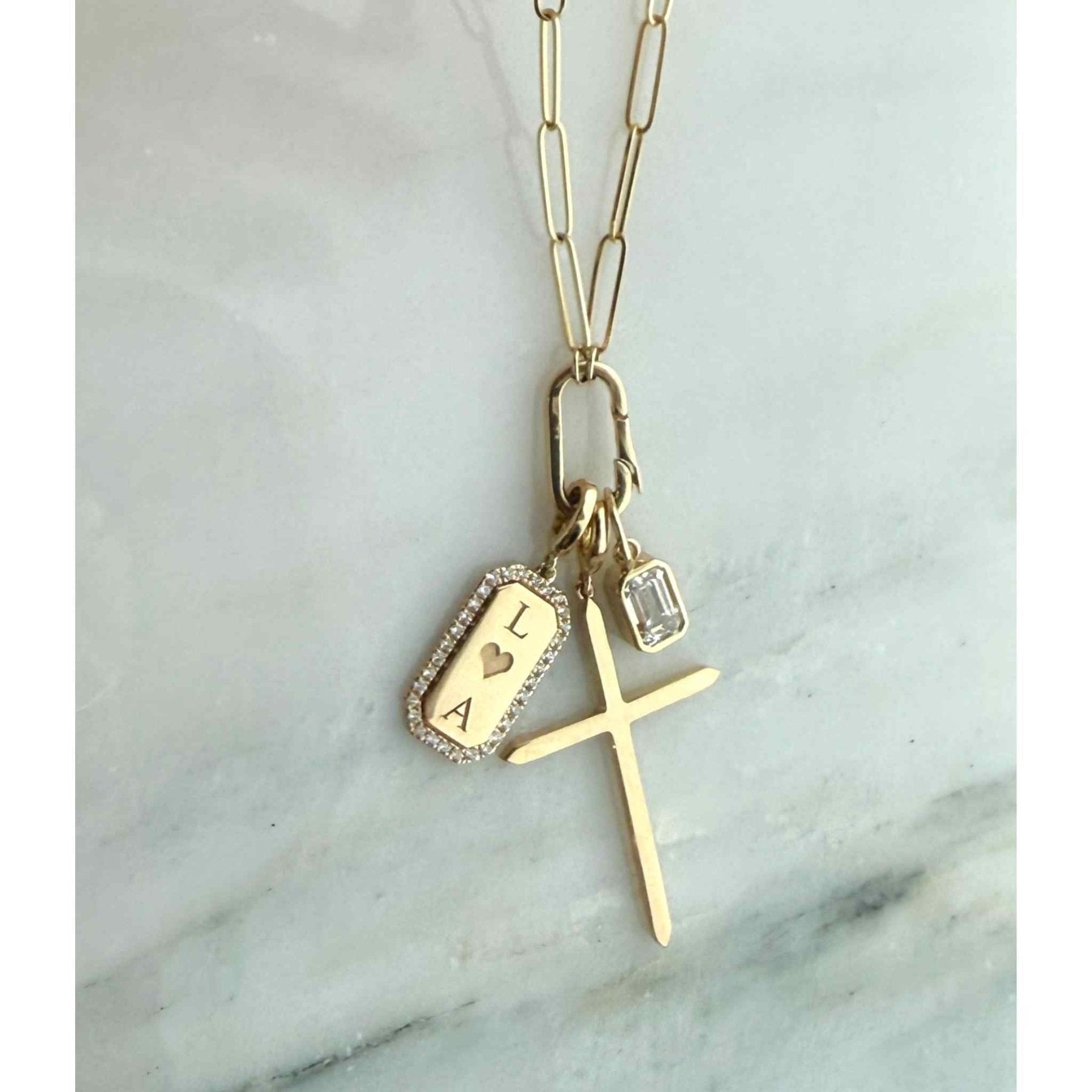 Engravable Diamond Dog Tag Charm in Solid 14K Gold - Camille Jewelry