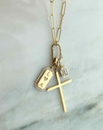 Engravable Diamond Dog Tag Charm in Solid 14K Gold - Camille Jewelry