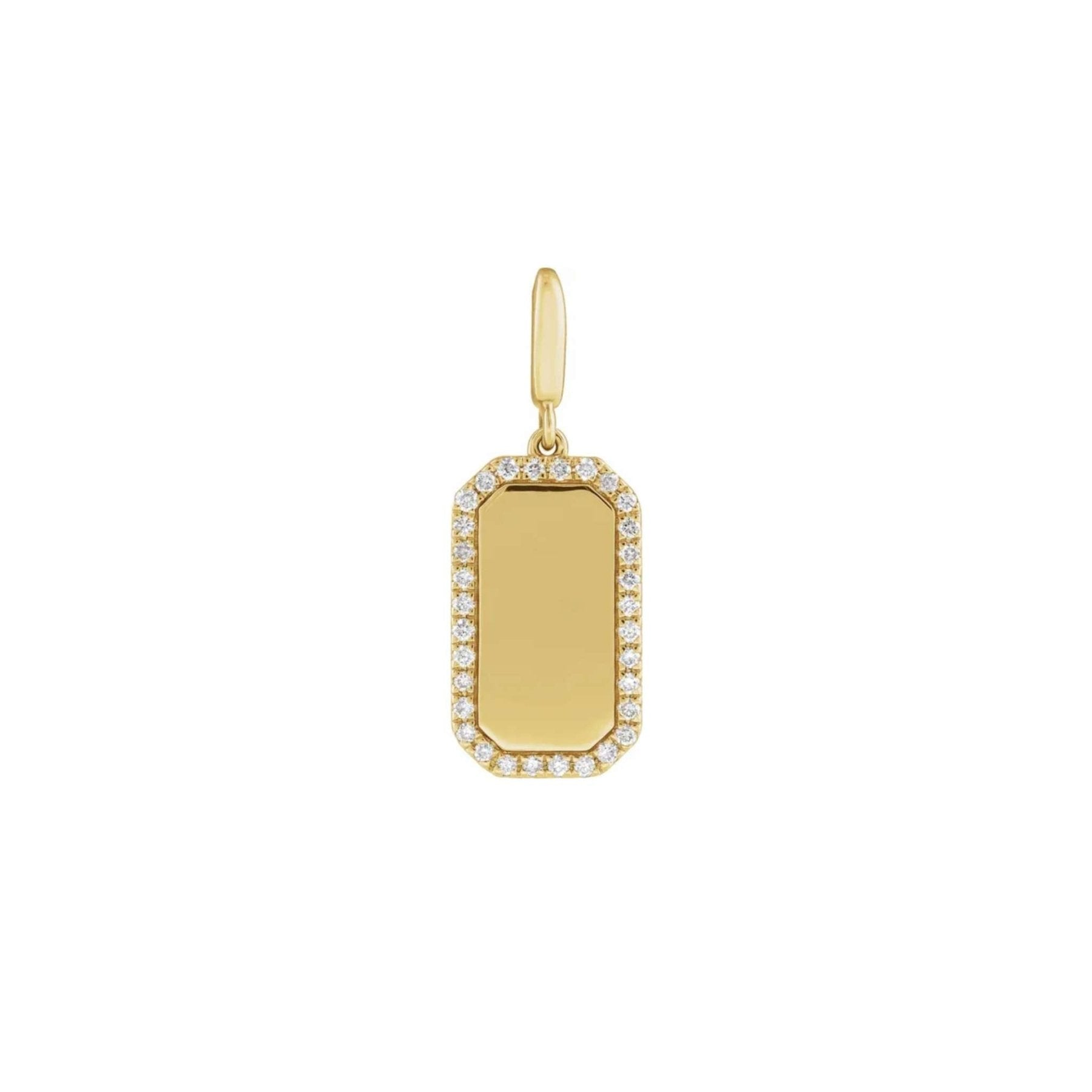 Engravable Diamond Dog Tag Charm in Solid 14K Gold - Camille Jewelry