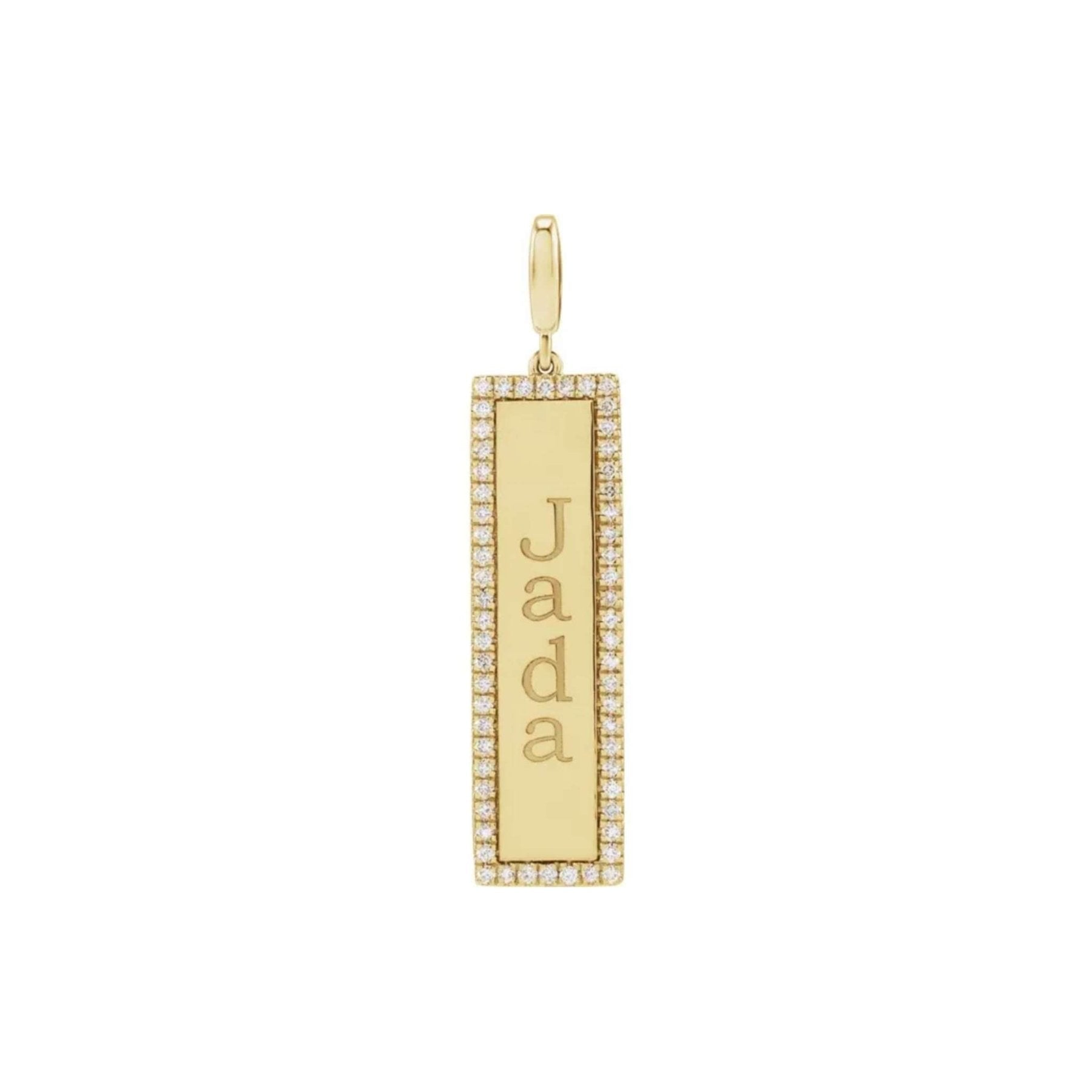 Engravable Gold Bar Charm with Natural Diamonds in Solid 14K Gold - Camille Jewelry
