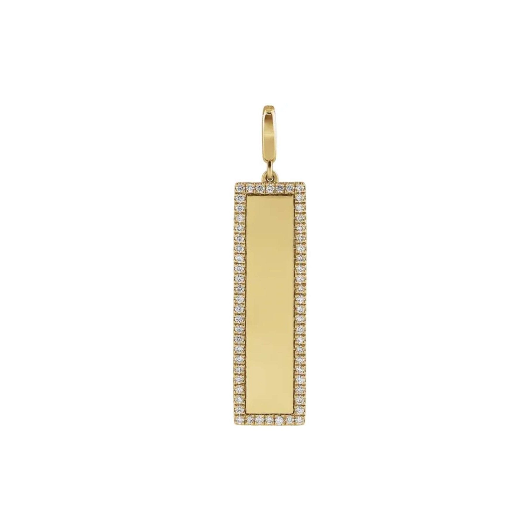 Engravable Gold Bar Charm with Natural Diamonds in Solid 14K Gold - Camille Jewelry