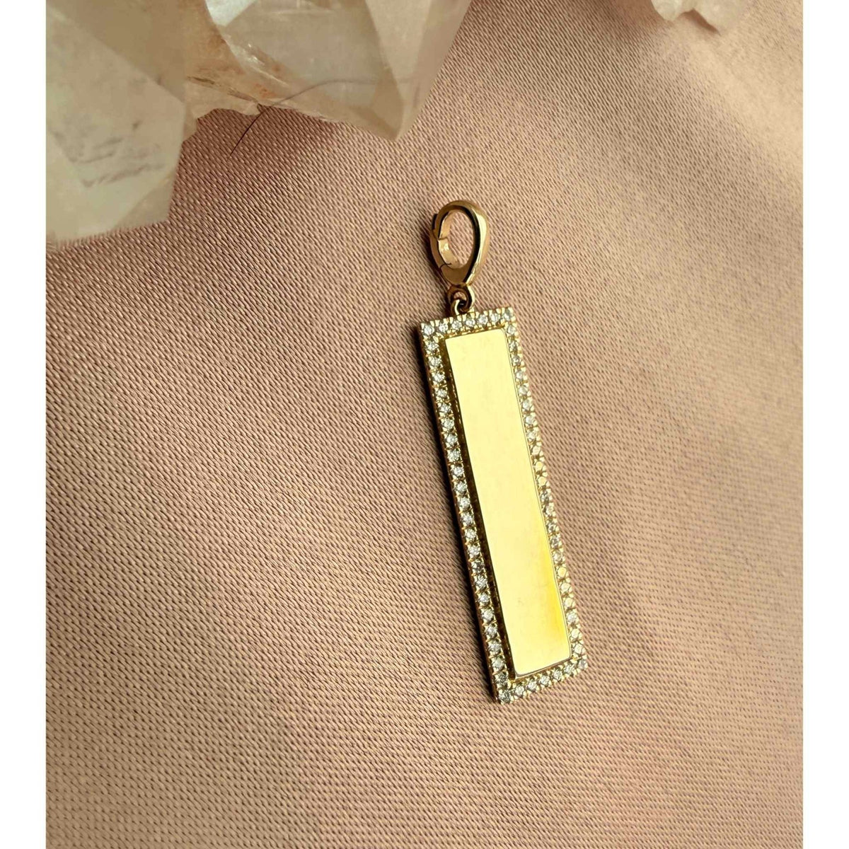 Engravable Gold Bar Charm with Natural Diamonds in Solid 14K Gold - Camille Jewelry