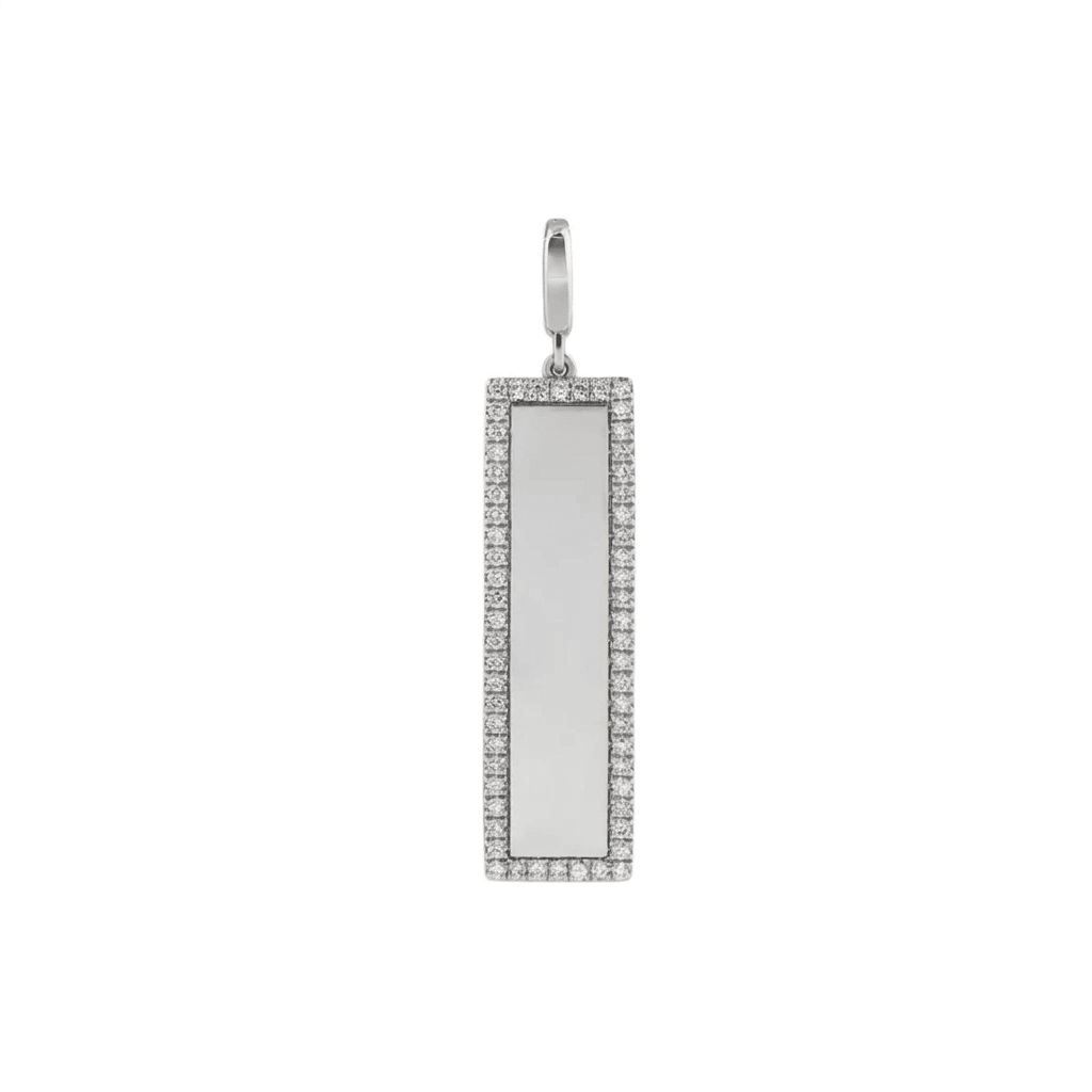Engravable Gold Bar Charm with Natural Diamonds in Solid 14K Gold - Camille Jewelry