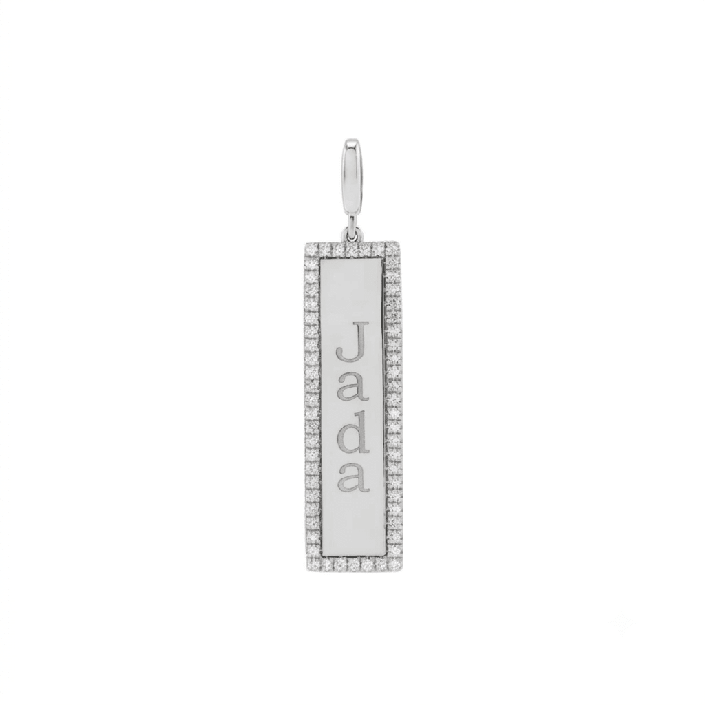 Engravable Gold Bar Charm with Natural Diamonds in Solid 14K Gold - Camille Jewelry