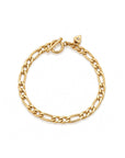 Figaro chain bracelet in 14K gold filled, 4mm gauge, with toggle closure on a white background by Camille Jewelry