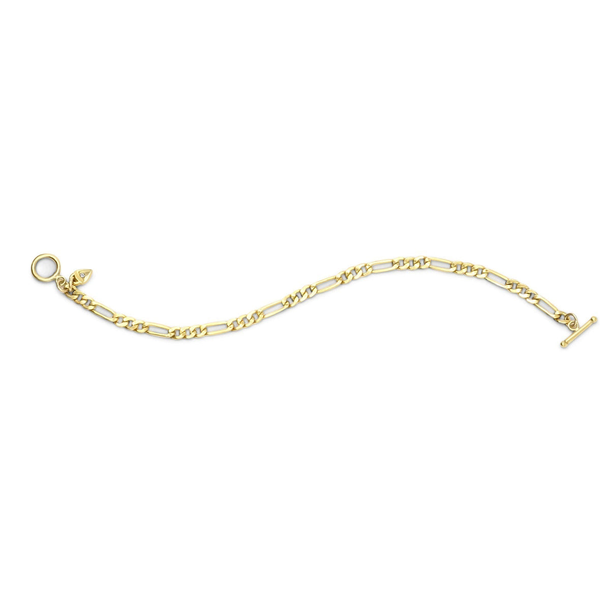 3.5mm Gold-Filled Figaro Chain Bracelet on white background– Timeless Elegance with Toggle Closure - Camille Jewelry