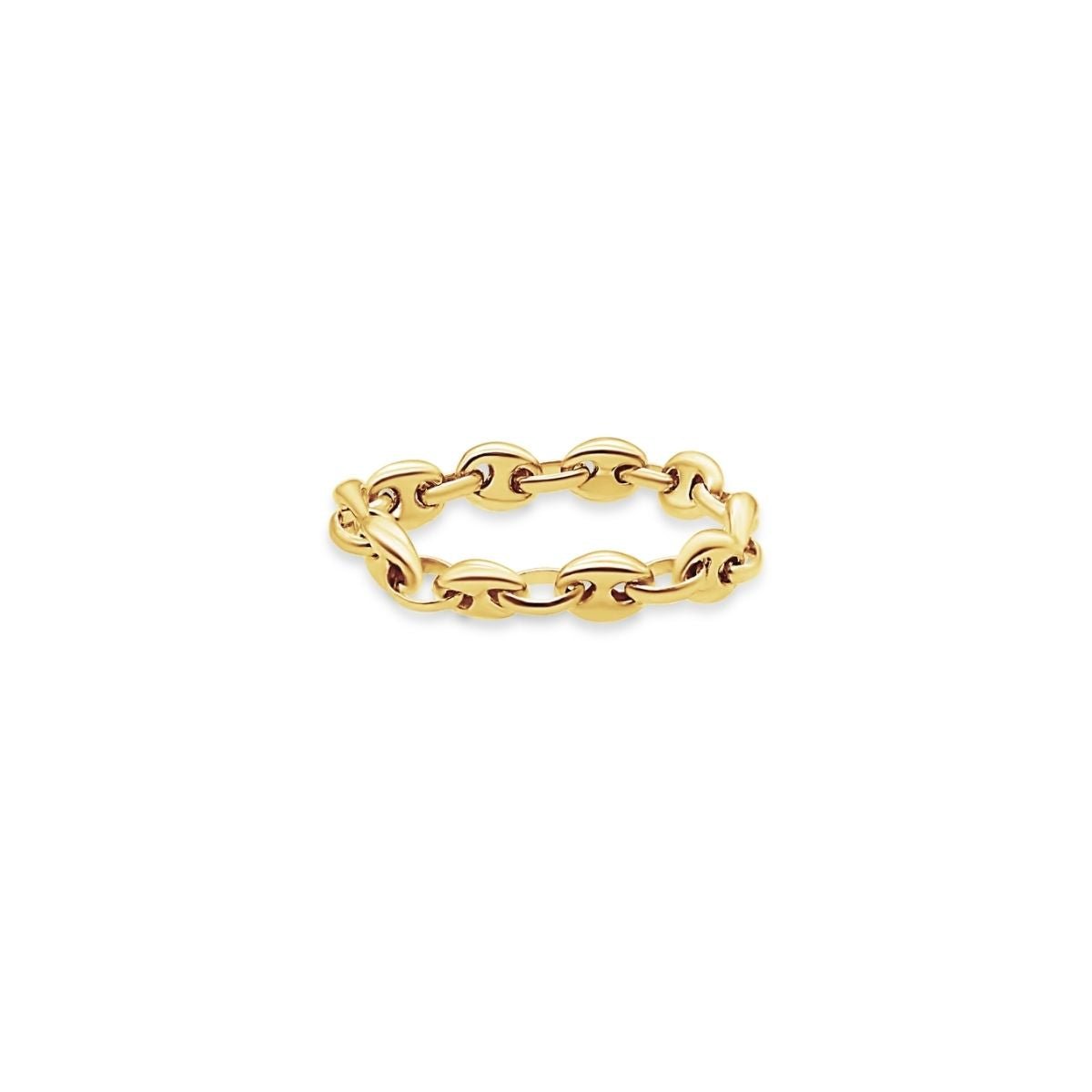 14k yellow gold flexible Mariner Chain Ring 3.8mm gauge on a white background - Camille Jewelry