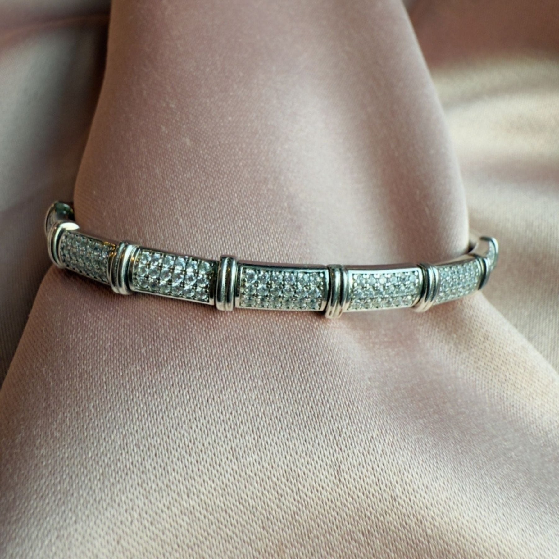Flexible Pavé Cuff Bracelet – Sterling Silver Timeless Elegance - Camille Jewelry