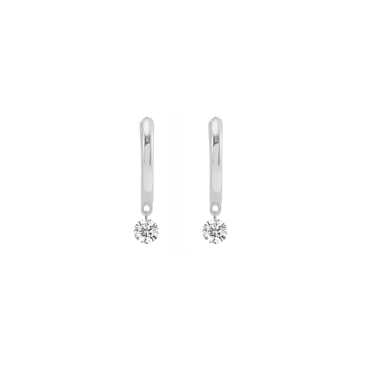 14K white gold Drilled Diamond Hoop Earrings  on a white background- Camille Jewelry