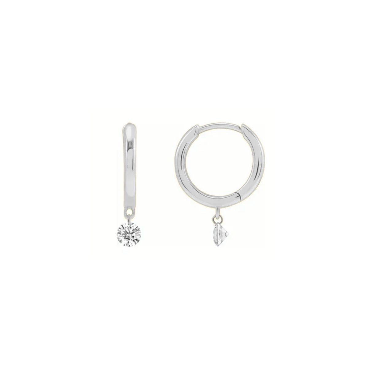 14K white gold Drilled Diamond Hoop Earrings on a white background by Camille Jewelry