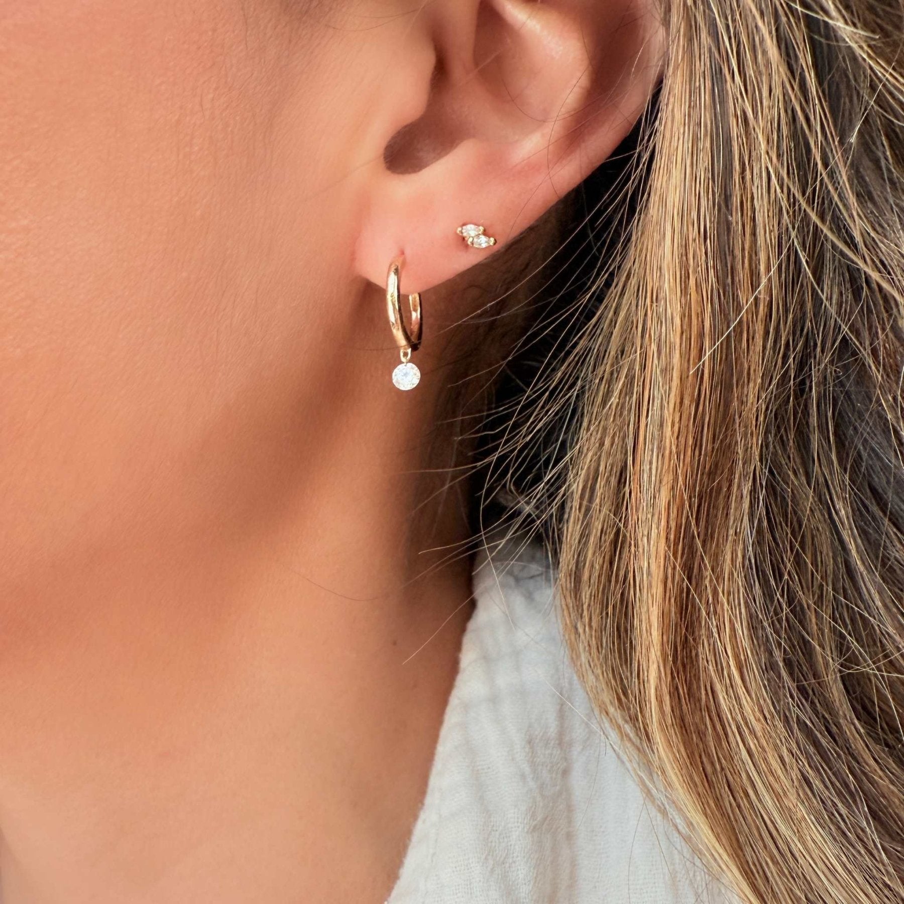 Floating Diamond Hoop Earrings in Solid Gold - Camille Jewelry