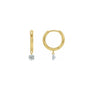 14K yellow gold Dangle Drilled Diamond Hoop Earrings on a white background - Camille Jewelry