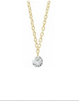 14K yellow gold floating Drilled Diamond Necklace on a white background- Camille Jewelry