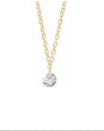 14K yellow gold floating Drilled Diamond Necklace on a white background- Camille Jewelry