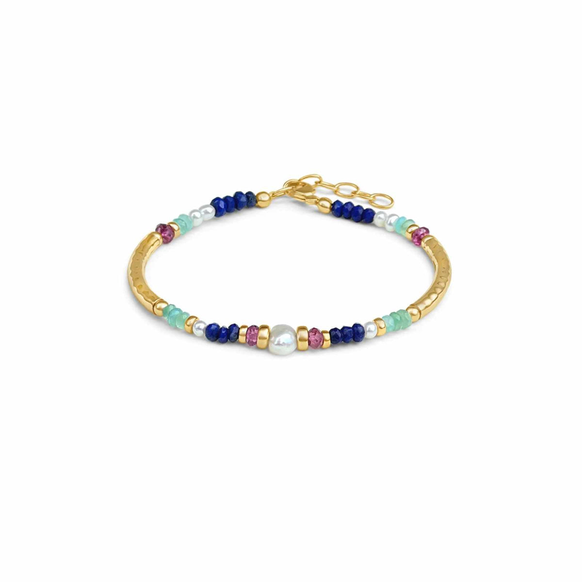 Gemstone Beaded Bracelet in 14K Gold Filled with Lapis, Pearl and Opal - Camille Jewelry