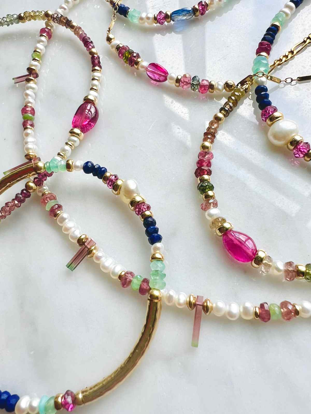 Gemstone Beaded Bracelet in 14K Gold Filled with Lapis, Pearl and Opal - Camille Jewelry