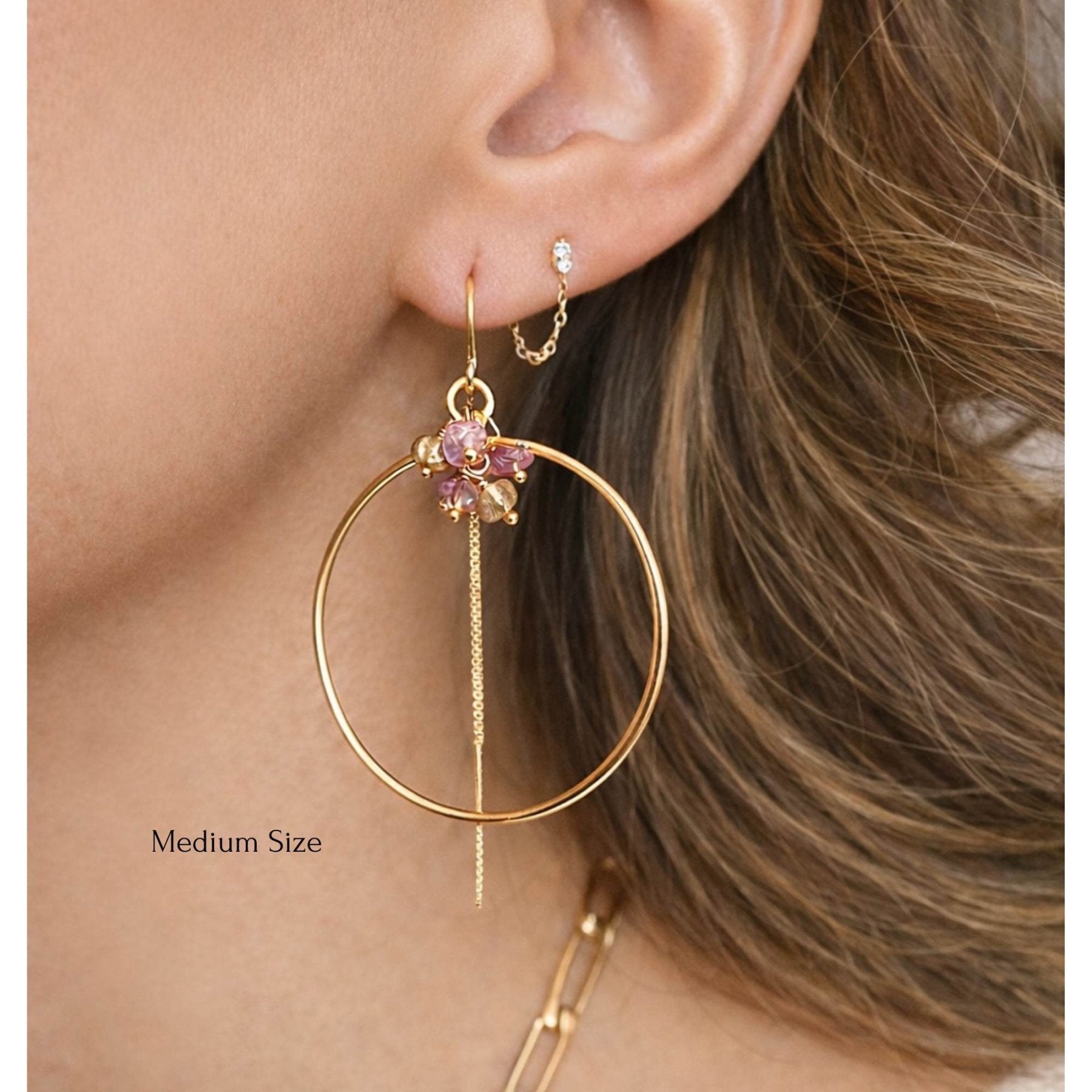 Gemstone Threader Hoop Earrings in 14K Gold Filled - Camille Jewelry