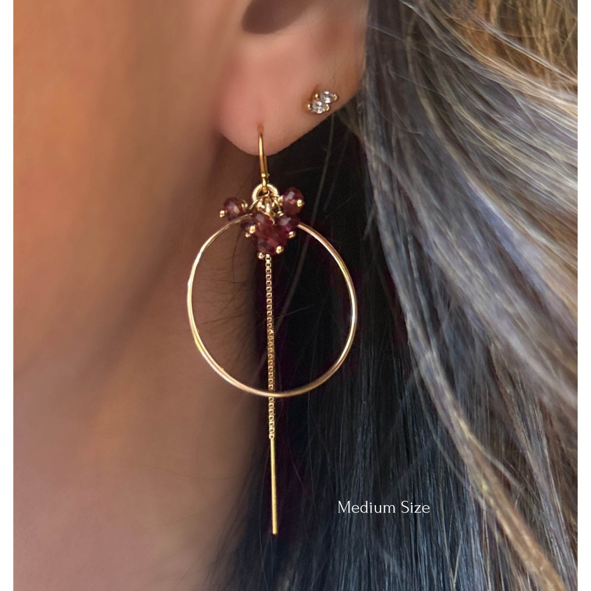 Gemstone Threader Hoop Earrings in 14K Gold Filled - Camille Jewelry