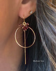 Gold filled threader hoop earrings in Garnet gemstones - camille Jewelry 