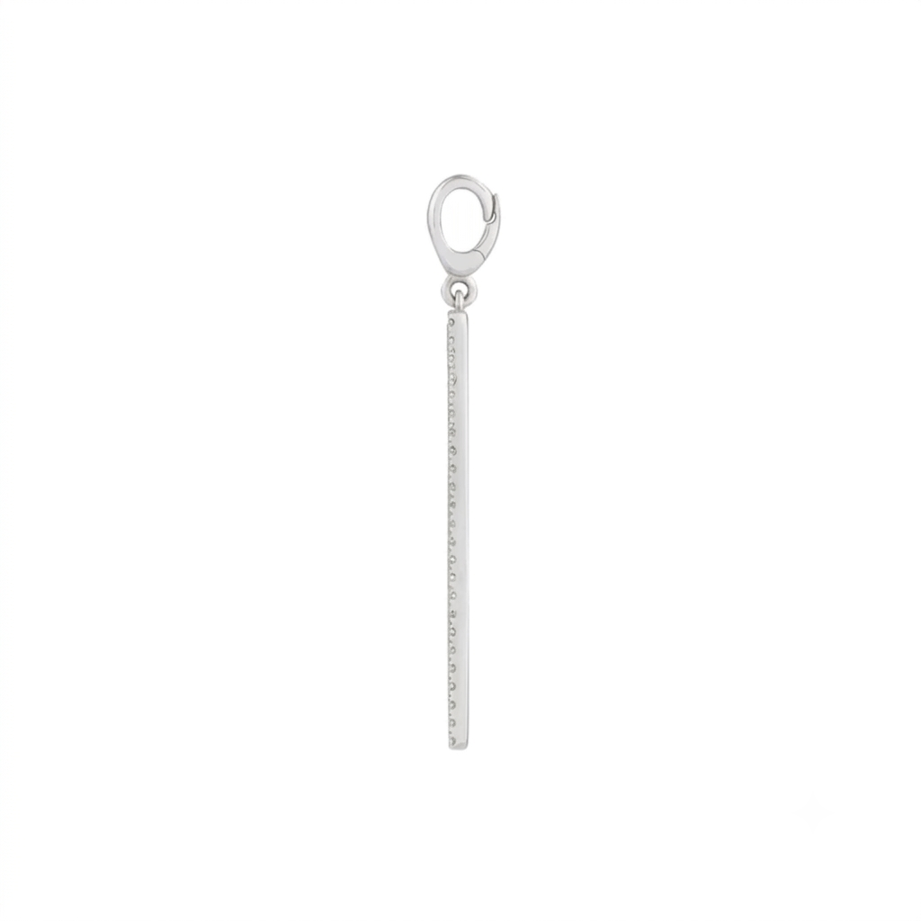 Side view 14K white gold with a natural diamond border on a white background by Camille Jewelry