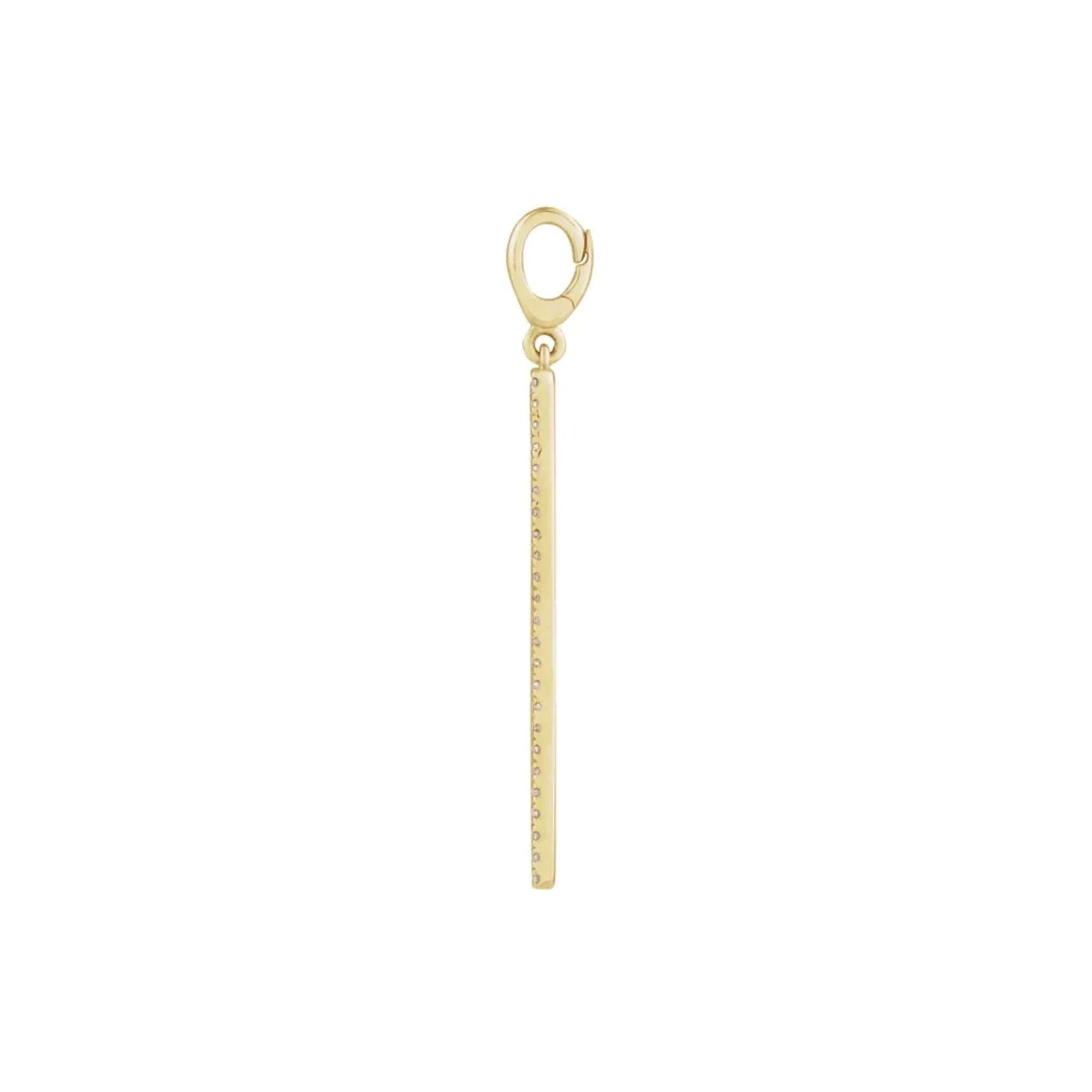 A gold-plated bar pendant charm with a textured surface and a loop at the top, shown vertically on a plain white background.
