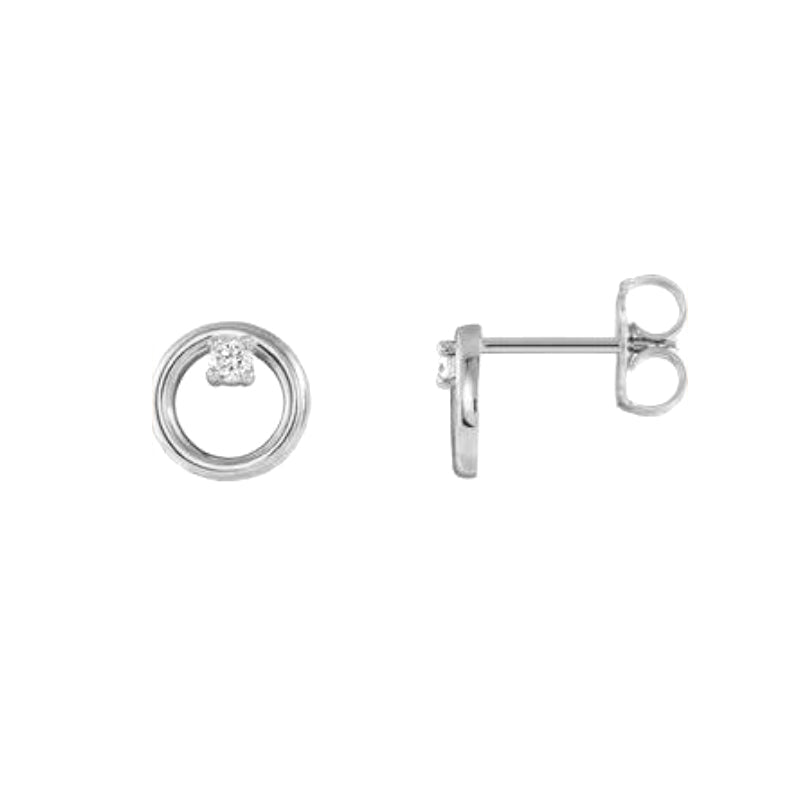 14k white gold Diamond Accent Circle Stud Earrings side view on white background- Camille Jewelry