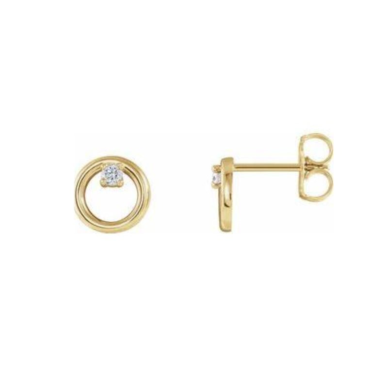14k yellow gold Diamond Accent Circle Stud Earrings side view on white background - Camille Jewelry