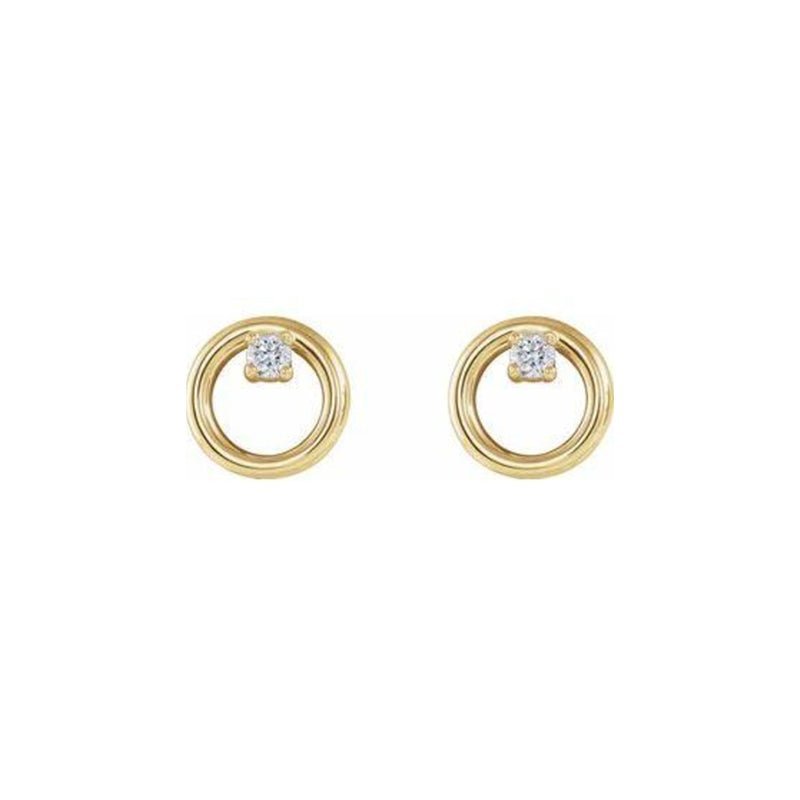 14k yellow gold Diamond Accent Circle Stud Earrings on white background- Camille Jewelry