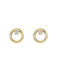 14k yellow gold Diamond Accent Circle Stud Earrings on white background- Camille Jewelry