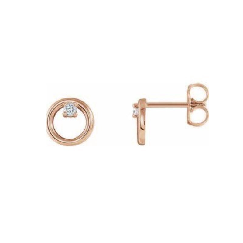14k rose gold Diamond Accent Circle Stud Earrings side view in a white background- Camille Jewelry