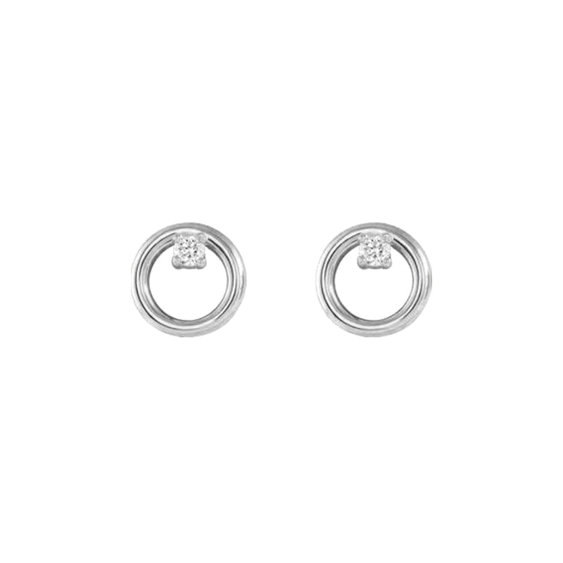 14k white gold Diamond Accent Circle Stud Earrings on white background - Camille Jewelry
