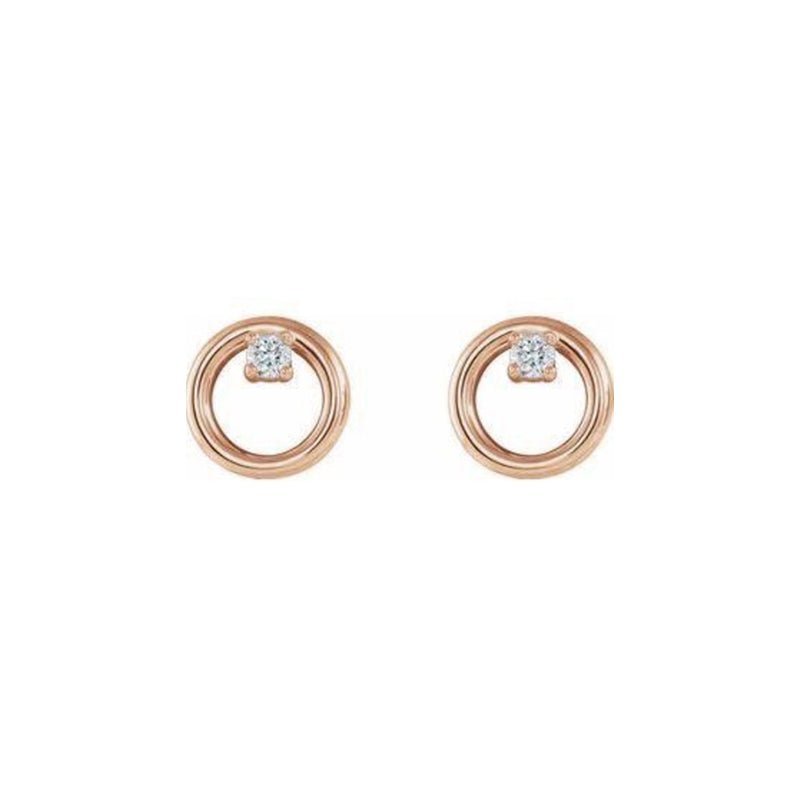 14k rose gold Diamond Accent Circle Stud Earrings on a white background - Camille Jewelry