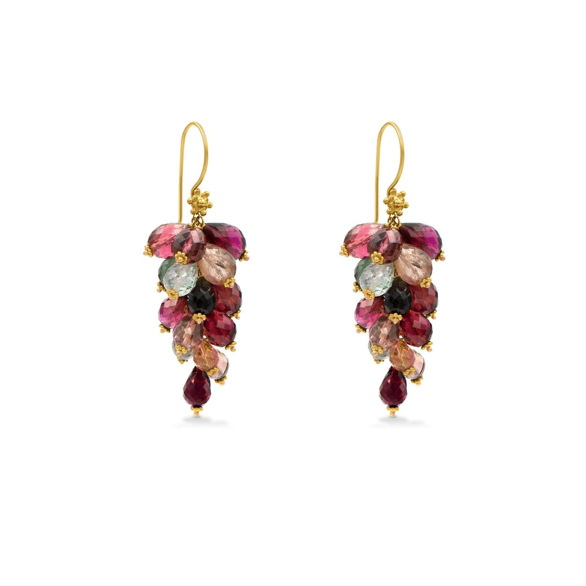 Gold Cluster Rainbow Tourmaline Earrings – 18K Fine Jewelry - Camille Jewelry