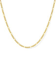 Gold Figaro necklace in 14K gold filled at 16 inches with toggle closure on a white background by Camille Jewelry