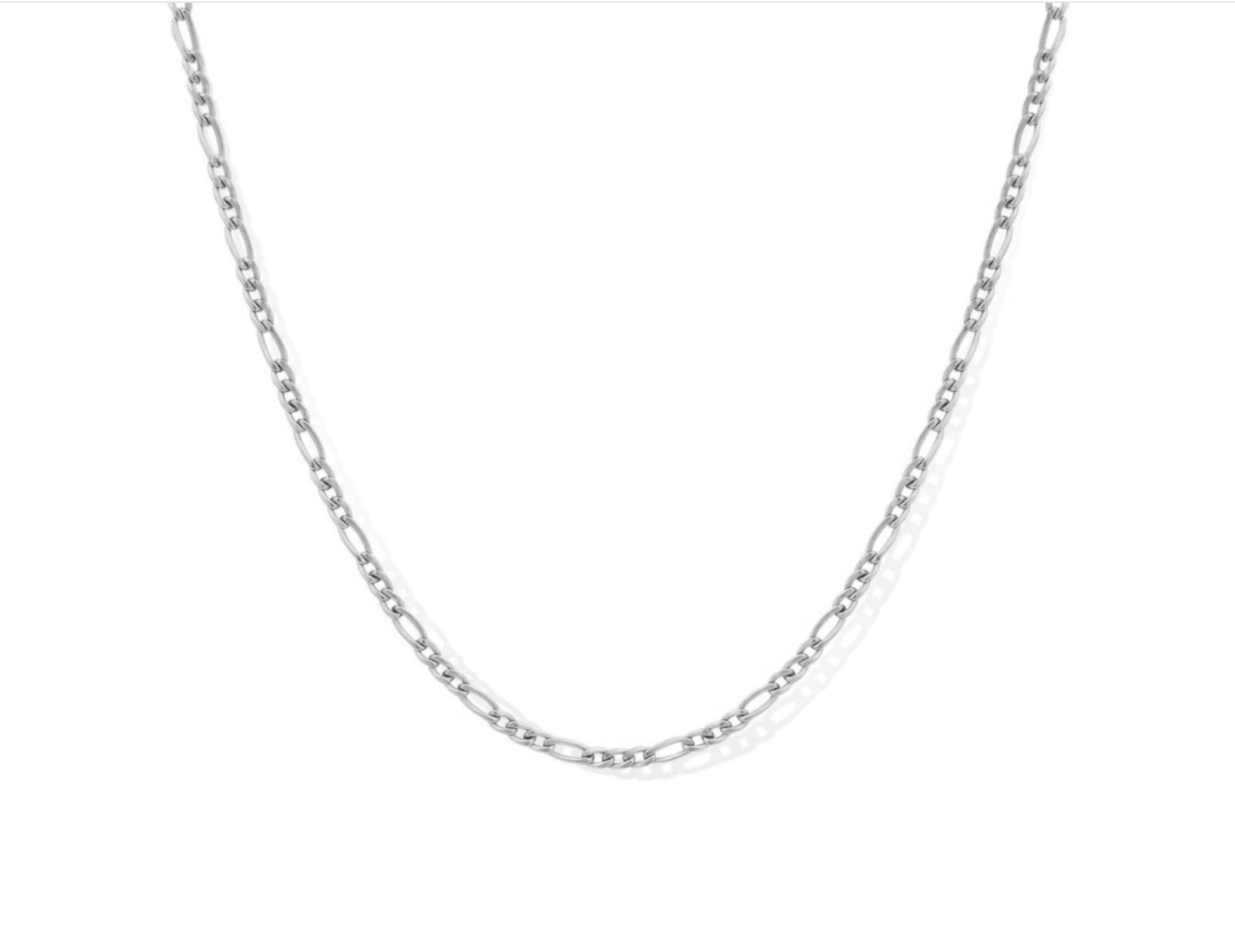 Sterling Silver Figaro Chain Necklace on a white background- Camille Jewelry