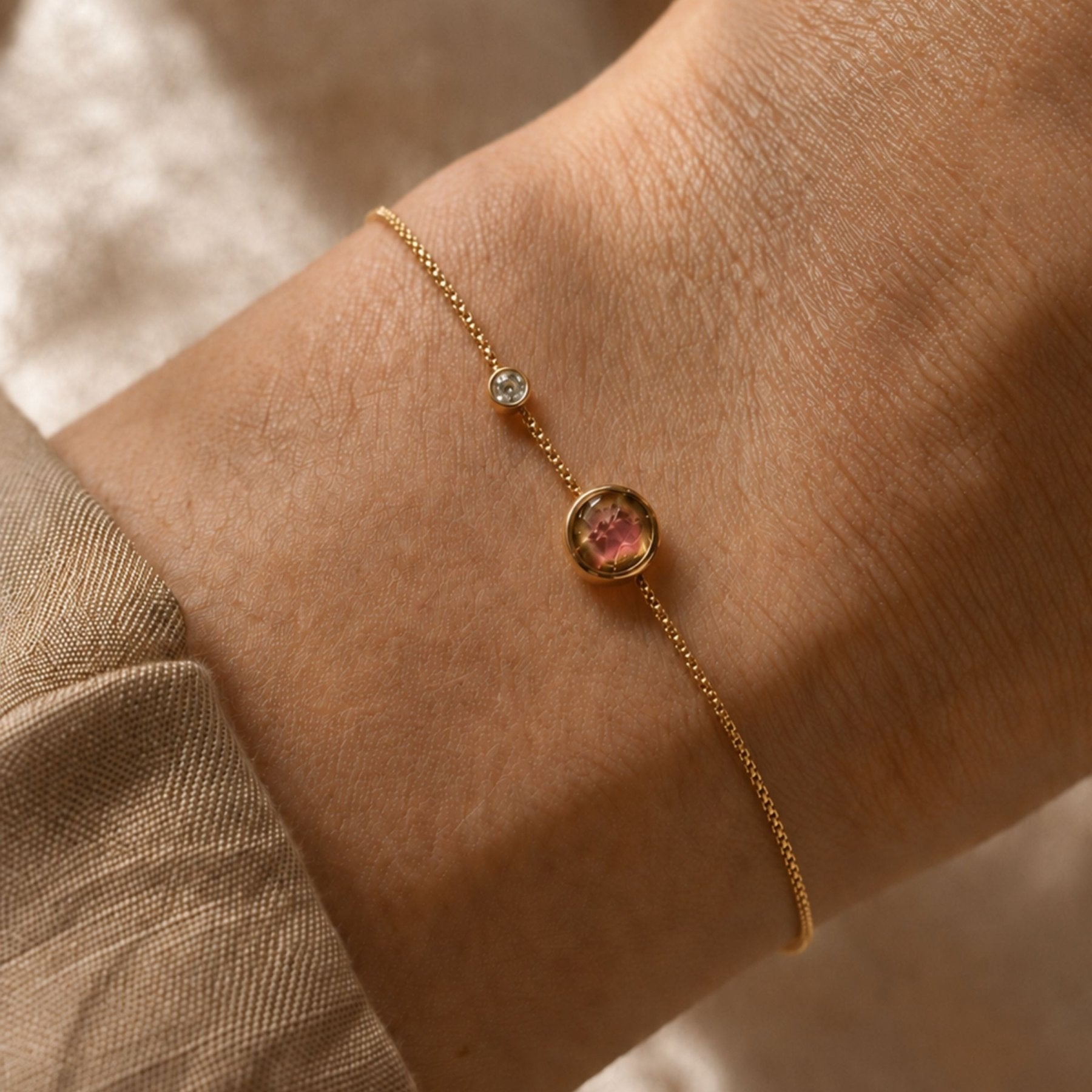Gold Filled Bracelet with Organic Rosecut Tourmaline - Camille Jewelry