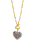 Druzy Quartz Heart Pendant Necklace on a white background - Camille Jewelry