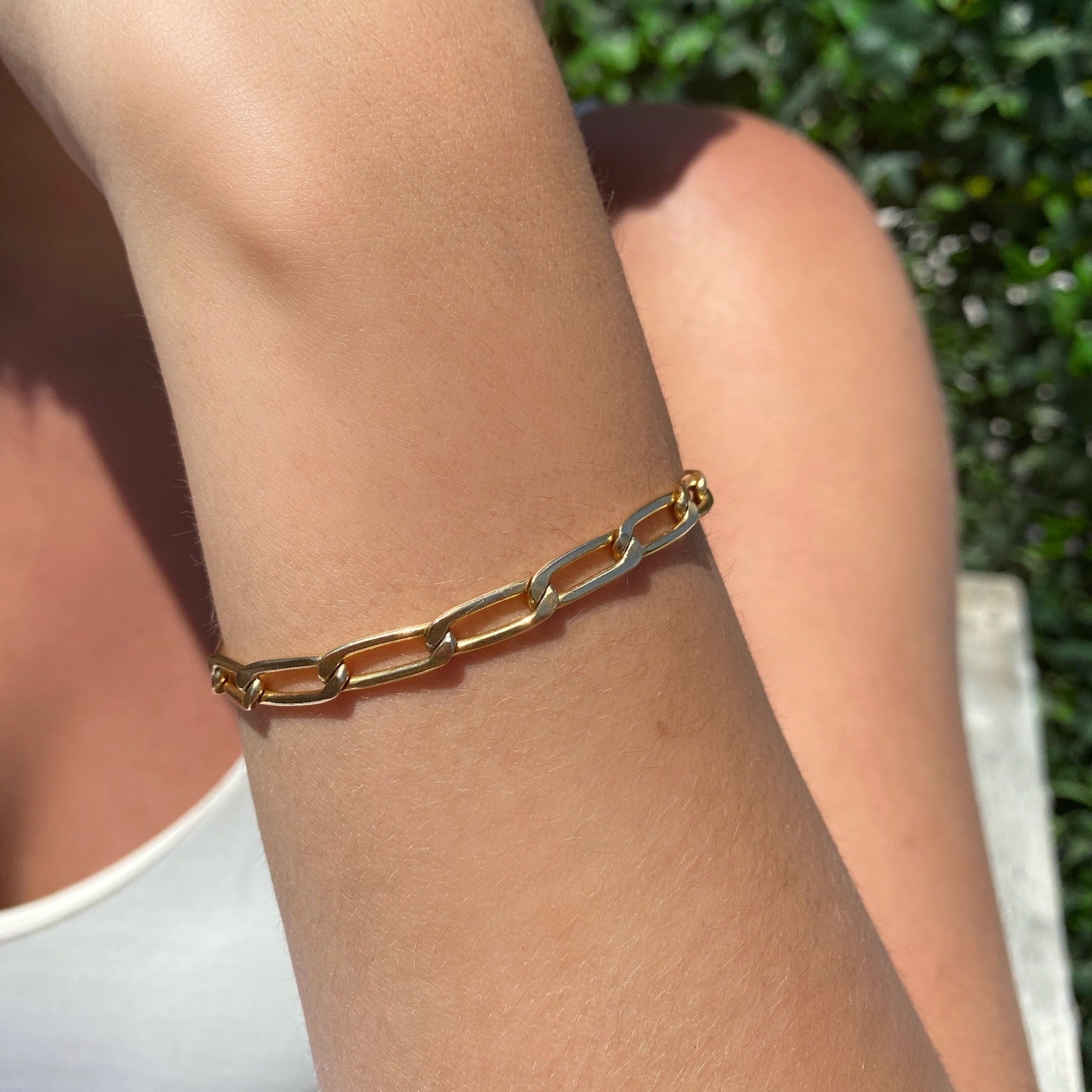 Gold Filled - Large Elongated Curb Chain Bracelet - Camille Jewelry