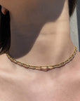Model Wearing Gold Filled Large Elongated Curb Chain Necklace - Camille Jewelry